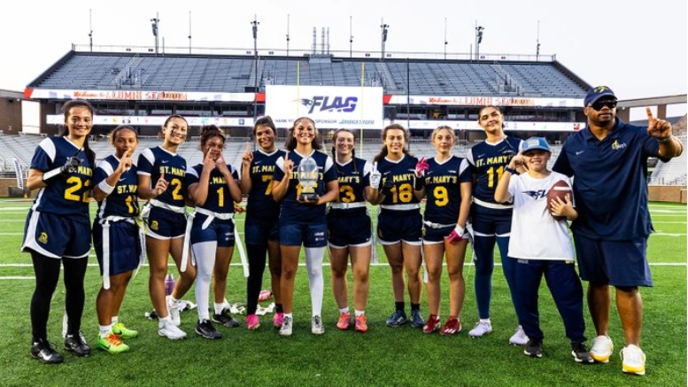As girls' flag high school football continues to grow in Massachusetts, the New England Patriots held a state championship by inviting eight of the top teams from around the state to Alumni Stadium on the campus of Boston College.