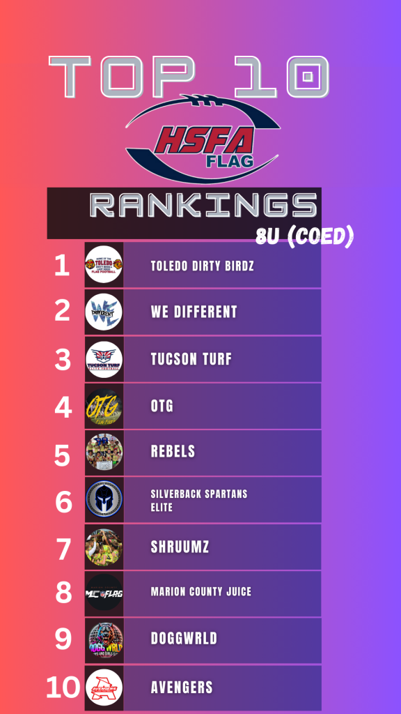 These are the HSFA FLAG Top 10 flag football rankings
